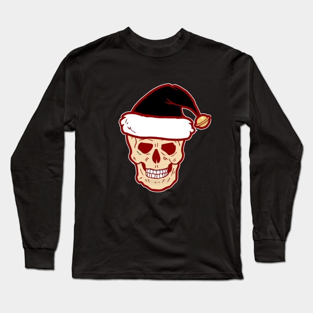 Skull in Santa Hat Red Long Sleeve T-Shirt by headrubble